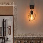 Wandlamp voor binnen, hout, vintage retro met schakelaar, industrieel design, E27, wandspot, zwart, met 1 vlam, van metaal, wandspot voor slaapkamer, woonkamer, hal, café, zonder 