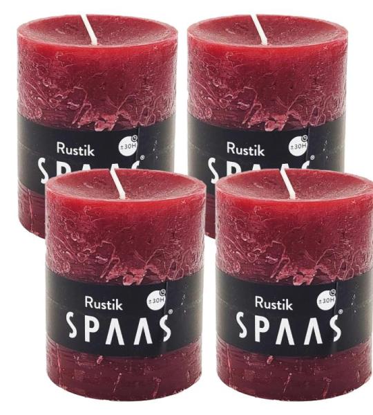 Spaas Stompkaars rustieke stomp kaars meerdere kleuren - in voordeelverpakking, mooi cadeau voor Kerstmis), rustieke look (6,8 cm Ø x 8 cm hoog, wijnrood)