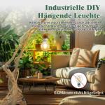 Industriële hanglampenset met schakelaar, 2 stuks retro E27 lampfitting met kabel 510 cm, vintage hanglamp met stekker, rustiek henneptouw, lampenkap, doe-het-zelf, voor slaapkame