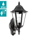 Buitenwandlamp Navedo, 1-lichts buitenlamp incl. bewegingsmelder, sensor-wandlamp van gegoten aluminium en glas, kleur: zwart, zilver-patina, fitting: E27, IP44