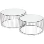 Design salontafel Wire (2/set), zilver, 63/53 cm diameter, bijzettafel, nachtkastje, stalen frame, tafelblad van veiligheidsglas, woonkamer, rond, 34 x 70 x 70 cm (H/B/D)