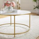 Ronde salontafel, woonkamertafel met stalen frame, salontafel, bijzettafel, wit-goud LCT091A10