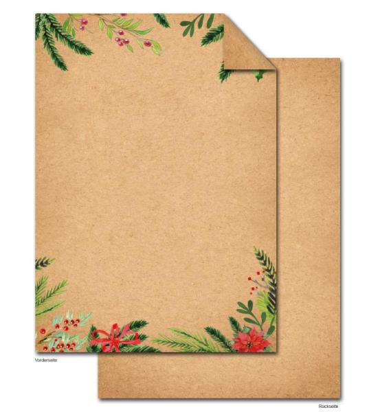 100 vellen kerstbriefpapier DIN A4 vintage natuur voor klanten medewerkers rood groen natuur