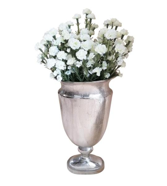 Vaas, bloemenvaas, pokalvaas, decoratieve vaas, aluminium, zilver, ovaal, groot, voor kunstbloemen en pampasgras, 66 cm