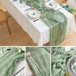 Tafelloper, 10 stuks saliegroene kaasdoek, tafelloper, boho-gaas, kaasdoek, tafelloper, rustieke doorzichtige loper, tafelkleed voor boho, bruiloft, decoratie, verjaardagsfeest, 90