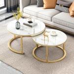 Marmorähnliche Couchtische im 2er-Set mit Metallrahmen, stilvolle und funktionale Möbel für Wohnzimmer, kleinen Raum und Büro