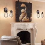 Industriële wandkandelaar, rustieke zolder, antieke wandlamp, draadkooi, verstelbaar stopcontact, Edison, vintage, metaal, retrolamp, lampen voor slaapkamer (zonder lamp) (met 2 l