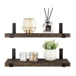 Rustieke zwevende houten wandplanken 60 cm met beugels voor woonkamer, slaapkamer, badkamer, keuken, thuis, kantoor, 2 stuks