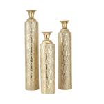 Metalen cilindervaas met groeiend wijnstokpatroon, set van 3 34", 29", 25" H, goud