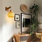 Vintage Dimbare Wandlamp met Stekker, Vintage Nachtlamp Rotan Bamboe Lampenkap, Wand Leeslamp, Rustieke Touw Wandlamp, 450cm Kabel E27 voor Slaapkamer Woonkamer Hal Cafés