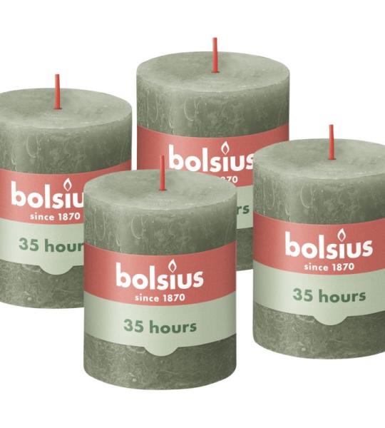 Rustik Stumpenkerzen - Grün - 4 Stück - 8 x 7 cm - Dekorative Haushaltkerzen - Länge Brenndauer 35 Stunden - Unparfümierte - Natürliches Pflanzenwachs - Ohne Palmöl