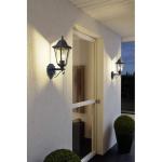Buitenwandlamp Navedo, 1-lichts buitenlamp, staande wandlamp van gegoten aluminium en glas, zwart, zilver-patina, E27-fitting, IP44