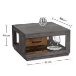 Festival Fulda Twee laden van oud hout, cement-ruime salontafel met legplank voor je woonkamer, Engineered, 80 x 46 x 80 cm