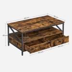 Salontafel, woonkamertafel, banktafel, voor woonkamer, met laden, X-vormige balken, open vak, industrieel design, vintage bruin-zwart LCT201B01
