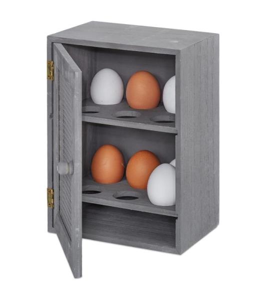 eierkastje, voor 12 eieren, landhuisstijl, plaatsen, hout & metaal, eierrekje, HBD: 25x18x12 cm, grijs