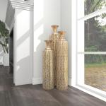 Metalen cilindervaas met groeiend wijnstokpatroon, set van 3 34", 29", 25" H, goud