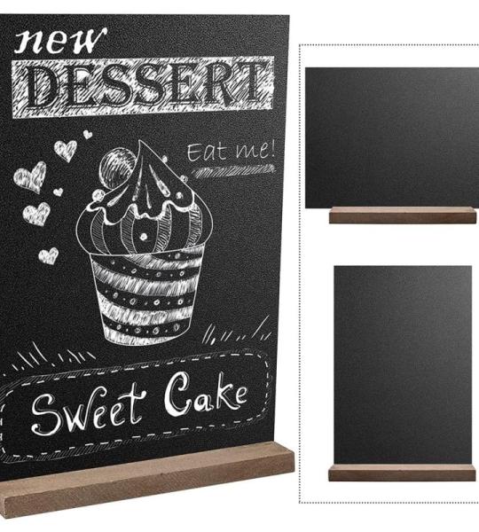 2 stuks kleine krijt, houten bord voor buffet, bruiloft, tafelkaartjes, kaarthouder, memobord, menu, tafelkaarten, met standaard