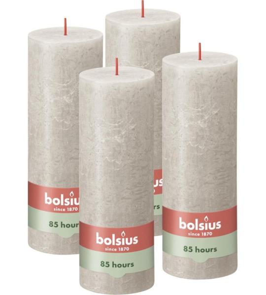 Rustik Stumpenkerzen - Hellgrau - 4 Stück - 19 x 7 cm- Dekorative Haushaltkerzen - Länge Brenndauer 85 Stunden - Unparfümierte - Natürliches Pflanzenwachs - Ohne Palmöl