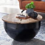 salontafel Mango massief hout metaal 60x34x60 cm industriële stijl rond | Design salontafel met opbergruimte | Moderne salontafel salontafel zwart