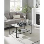 Salontafel, glazen tafel, woonkamertafel, 2 planken van gehard glas, stalen frame, 55 x 100 x 45 cm, decoratie, voor woonkamer, zwart LGT033B61