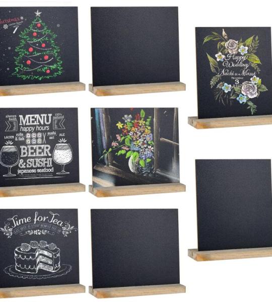 8 stuks standaard krijtbord klein 15 x 13 cm leisteen bord om te beschrijven, dubbelzijdig krijtbord, kleine om te beschrijven, buffet, prijskaartjes, staander voor bar, café