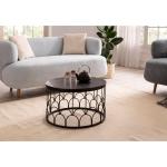 FineBuy Salontafel, 60 x 60 x 36 cm, massief mango, massief hout/metaal, zwart, rond, design woonkamertafel, industrieel, koffietafel, woonkamer, massief met metalen frame