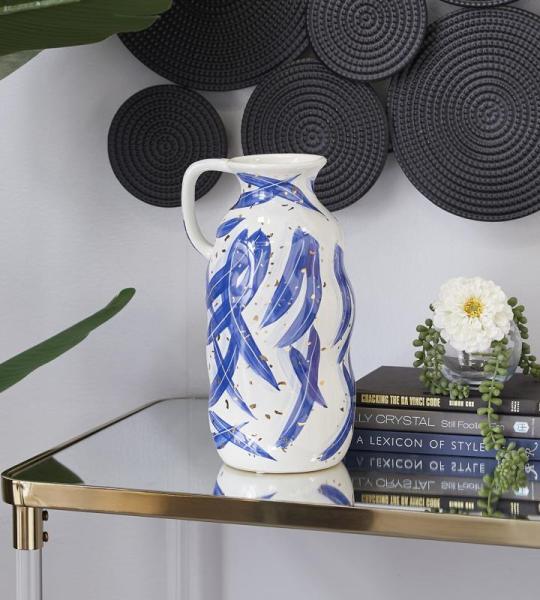Hedendaagse keramische onregelmatige vaas, 7" x 6" x 13", blauw