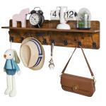 Kapstok plank wandmontage, houten kapstokhaken set van 2, entree kapstok met 8 haken, 80 cm L zwevende planken, sleutelhouder, voor keuken, badkamer, woonkamer, rustiek bruin, HWS0