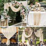 Tafelloper, 6 stuks beige kaasdoek, tafelloper, boho-gaas, kaasdoek, tafelloper, rustieke doorzichtige loper, tafelkleed voor boho, bruiloft, decoratie, verjaardagsfeest, 90 x 300 