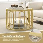Ronde salontafel met 2 glasplaten en opbergruimte en draaibaar metalen frame, gouden bijzettafel, koffietafel voor woonkamer