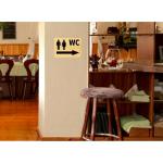 Toiletbordje voor dames en heren, weerbestendig, toiletbord, deurbordje, foliebord, D = 148 mm, rustiek hout, 2 wc-brillen + pijl rechts hout