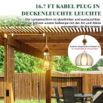 Retro houten hanglamp met stekker, industrieel henneptouw, set met schakelaar, E27-fitting met kabel, 4 meter, vintage lampenkap, voor woonkamer, balkon, gang, zonder gloeilamp