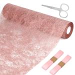 1 rol tafelloper roze 30 cm x 20 m tafelloper met coating glanzend roze tafelkleden bruiloft decoratiestof polyester tafeldecoratie tafelloper met 2 gekleurde linten