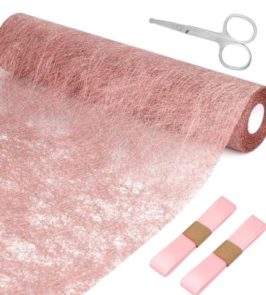 1 rol tafelloper roze 30 cm x 20 m tafelloper met coating glanzend roze tafelkleden bruiloft decoratiestof polyester tafeldecoratie tafelloper met 2 gekleurde linten