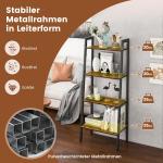 Boekenkast, rek met 4 niveaus, houten ladderrek, met kantelbeveiligingen en verstelbare voetkussens, metalen frame, voor woonkamer, werkkamer en kantoor (rustiek bruin)