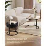 Salontafel rond, set van 2, bijzettafel, bijzettafel, modern, verborgen opbergruimte, dienblad, voor woonkamer, slaapkamer, balkon, natuurbeige-inktzwart LCT044K67