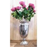 Vaas, bloemenvaas, pokalvaas, decoratieve vaas, aluminium, zilver, ovaal, groot, voor kunstbloemen en pampasgras, 53 cm