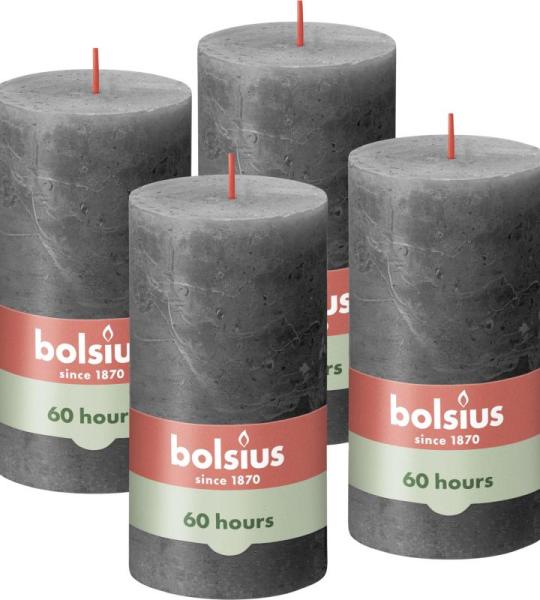 Rustieke stompkaarsen, antraciet, set van 4 stuks, lengte brandduur 60 uur, ongeparfumeerd, natuurlijke plantenwacht, zonder palmolie, 13 x 7 cm