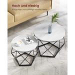 Salontafel rond, set van 2, woonkamertafel, bijzettafel, modern, afneembaar tafelblad, voor woonkamer, marmerwit-inktzwart LCT041W59