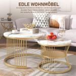 Moderne ronde salontafel, set van 2, ronde bijzettafelset, woonkamertafel met marmerfineer en goud, metalen frame, bijzettafel, salontafel, koffietafel voor woonkamer en slaapkamer