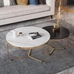Stijlvolle marmeren salontafel set met stevig metalen frame moderne nesten bijzettafels voor woonkamer en slaapkamer ruimtebesparend ontwerp 24 & 18 inch diameter