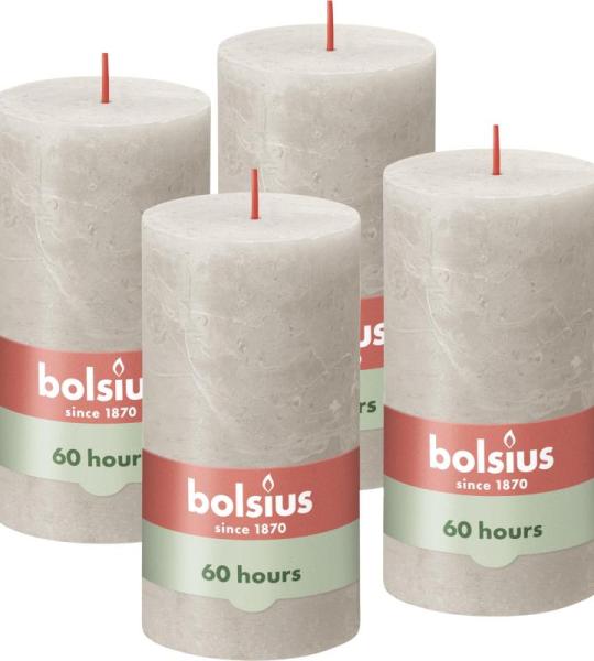 Rustieke stompkaarsen, lichtgrijs, set van 4 stuks, decoratieve huishoudelijke kaarsen, lengte brandduur 60 uur, ongeparfumeerd, natuurlijke plantenwacht, zonder palmolie, 13 x 7 c