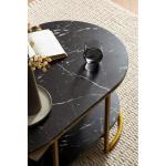 Salontafel, 100 x 60 x 45 cm, zwart met marmerlook, design woonkamertafel, rechthoekig, loungebanktafel met plank, koffietafel, modern, met goudkleurig metalen frame