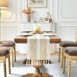 Borduurwerk katoen linnen tafelloper boerderijstijl indoor outdoor koffie tafel loper 275 cm met handkwasten voor feest eetkamer keuken decoraties (koffie, 275 cm)