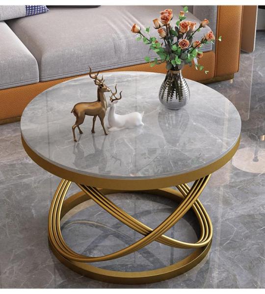 Bijzettafel ronde salontafel met delicate patronen sterke stenen platen en niet-roestende metalen frames voor thuis woonkamer