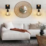Wandlamp voor binnen, vintage wandlamp van hout en metaal, E27 wandverlichting, zwart/bruin, retro industriële wandlamp, armaturen, voor binnen en woonkamer, slaapkamer, hal, trap