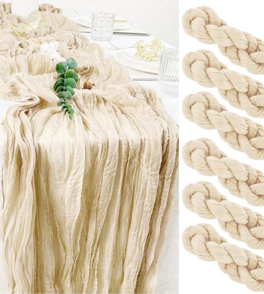 Tafelloper, 6 stuks beige kaasdoek, tafelloper, boho-gaas, kaasdoek, tafelloper, rustieke doorzichtige loper, tafelkleed voor boho, bruiloft, decoratie, verjaardagsfeest, 90 x 300 