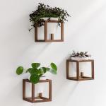 Wandvasen -Lille- | Hängende Blumentöpfe in Echtholzrahmen | 3-teiliges Übertopf-Set aus Keramik und Holz für Wand, Tisch und mehr | Walnuss-Braun