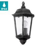 Buitenwandlamp Navedo, 1-lichts buitenlamp, wandlamp van gegoten aluminium en glas, zwart, zilver-patina, E27-fitting, IP44
