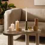 Rustieke stompkaarsen, lichtgrijs, set van 4 stuks, decoratieve huishoudelijke kaarsen, lengte brandduur 60 uur, ongeparfumeerd, natuurlijke plantenwacht, zonder palmolie, 13 x 7 c
